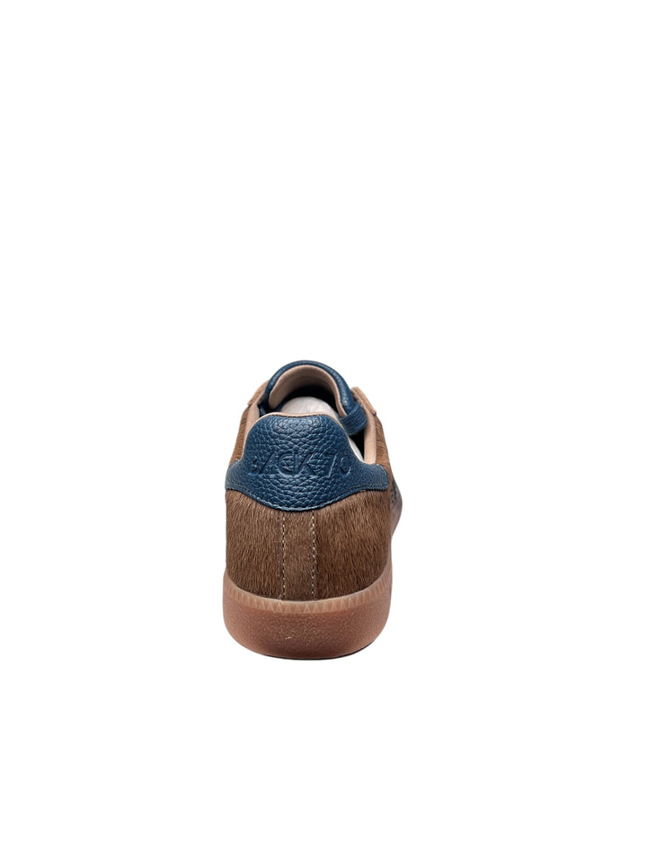 sneaker donna pelle taupe-azzurro