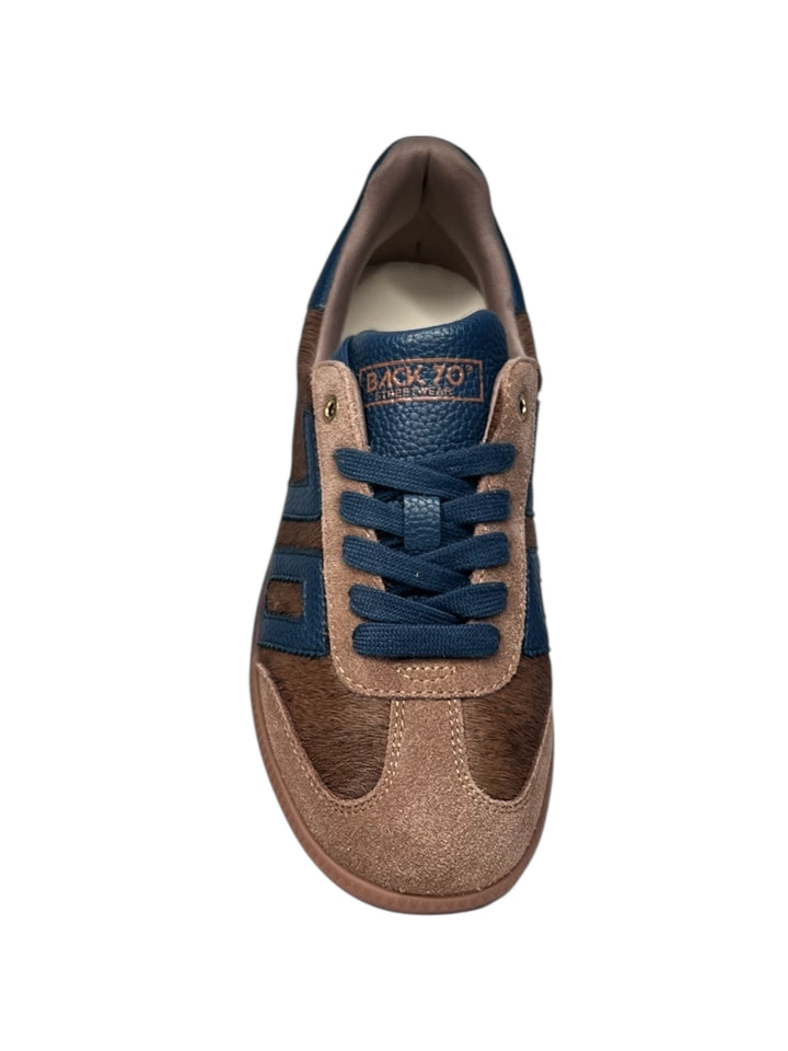 sneaker donna pelle taupe-azzurro