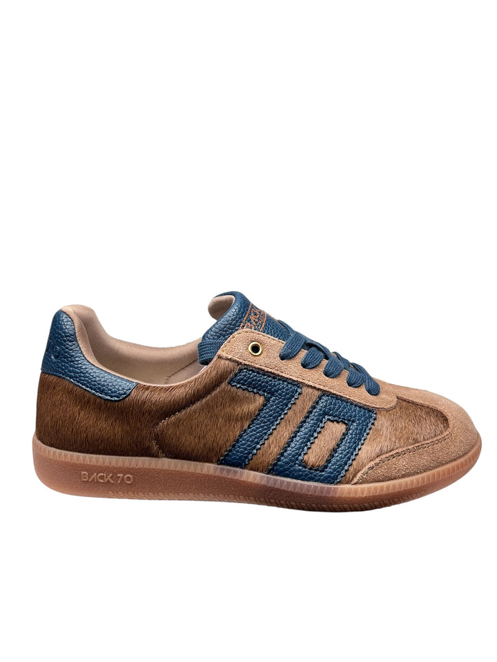 sneaker donna pelle taupe-azzurro