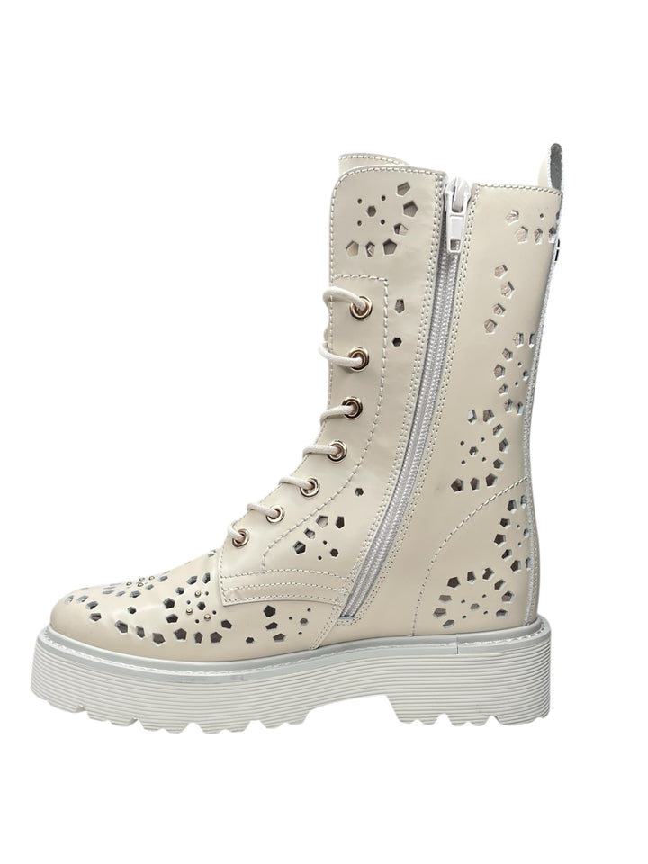 anfibi traforati donna pelle cult slash 4448 mid art. clw444801 off white