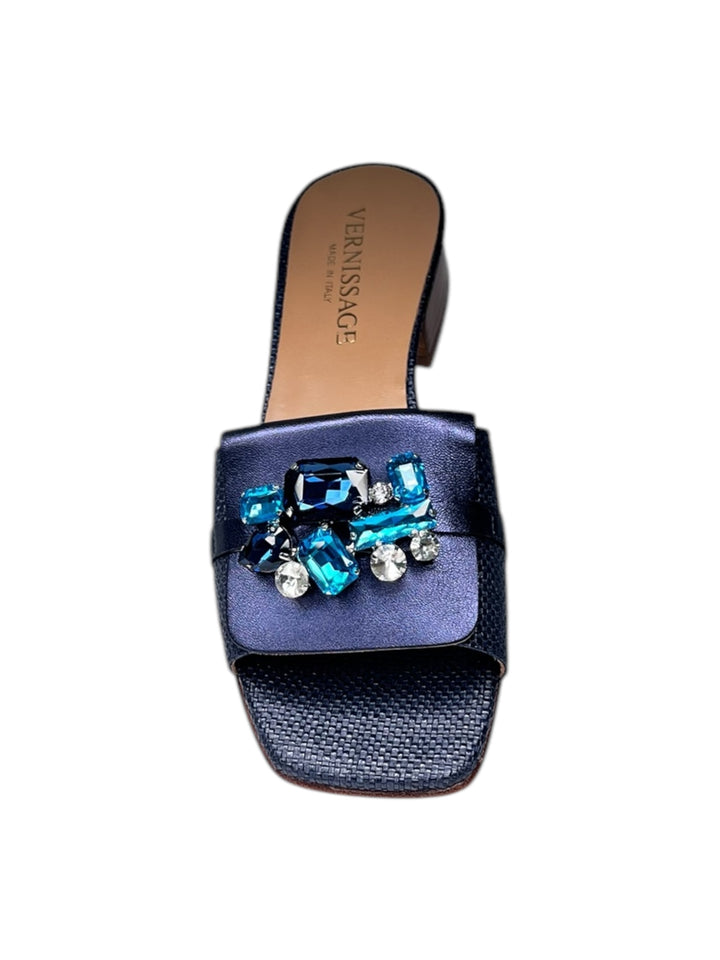 ciabattina donna pelle blu