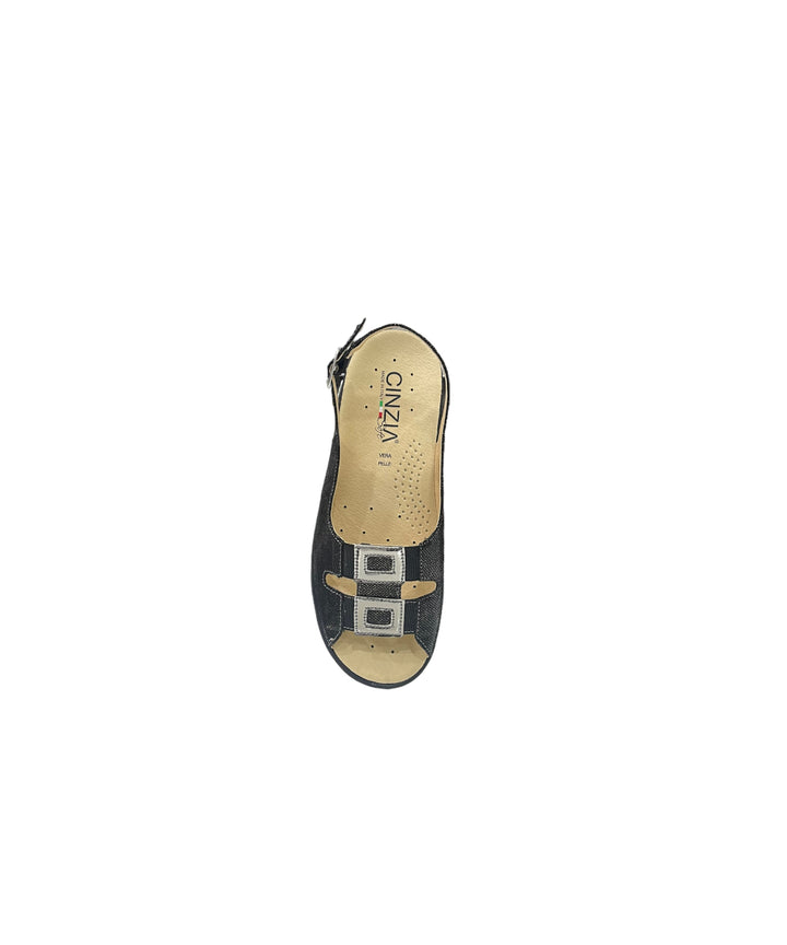 sandali donna pelle cinziasoft art.io12135pws-002 nero-acciaio