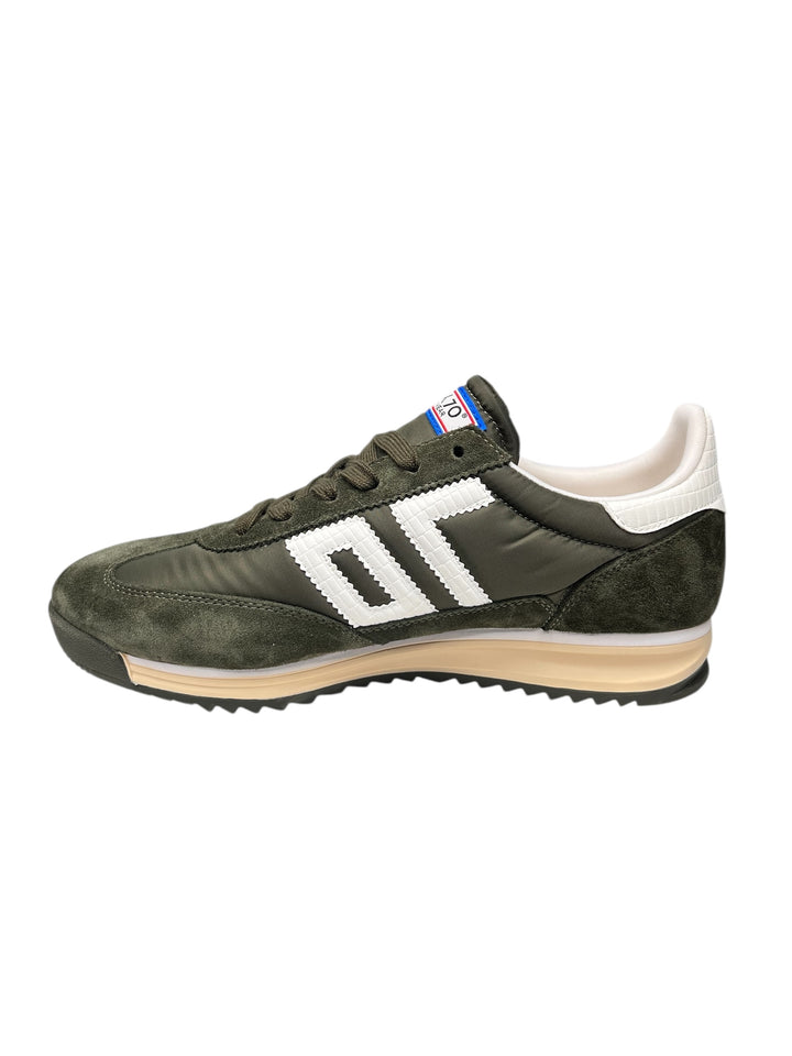 sneaker uomo pelle-tessuto verde oliva-latte