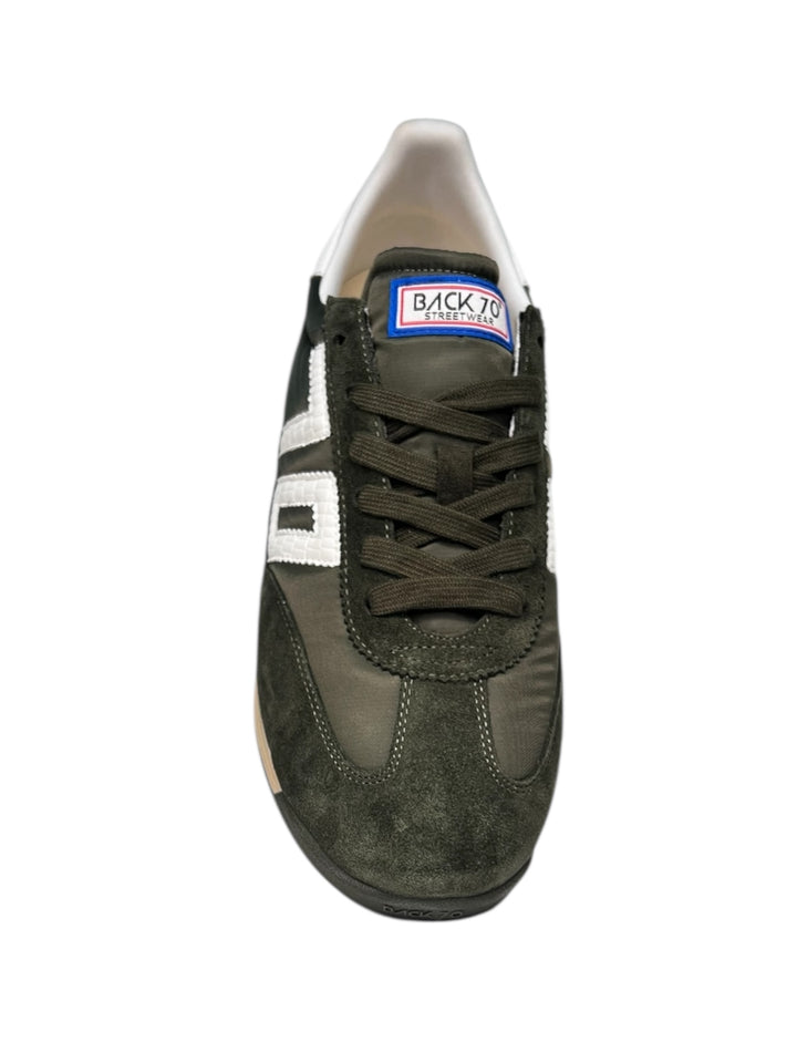 sneaker uomo pelle-tessuto verde oliva-latte