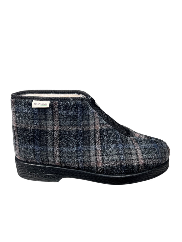 pantofola uomo scozzese grigio-nero