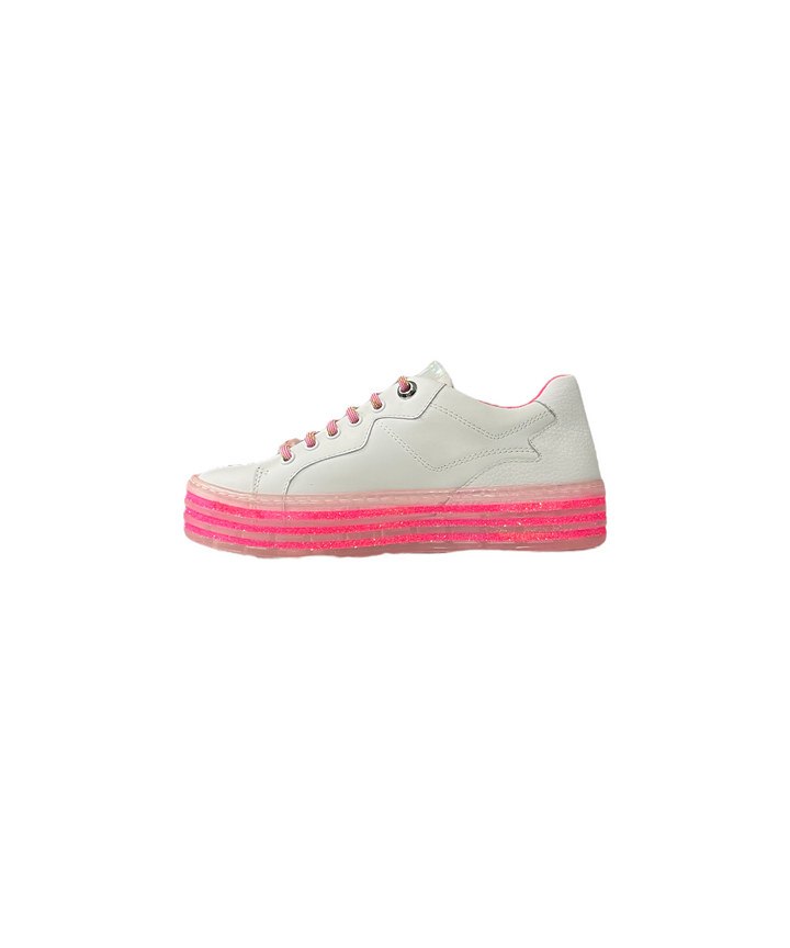 sneakers donna pelle tosca blu art. s025 bianco-fucsia fluo