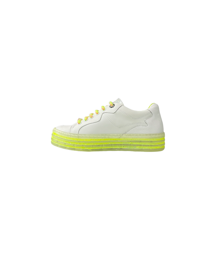 sneakers donna pelle tosca blu art.s025 bianco-giallo fluo