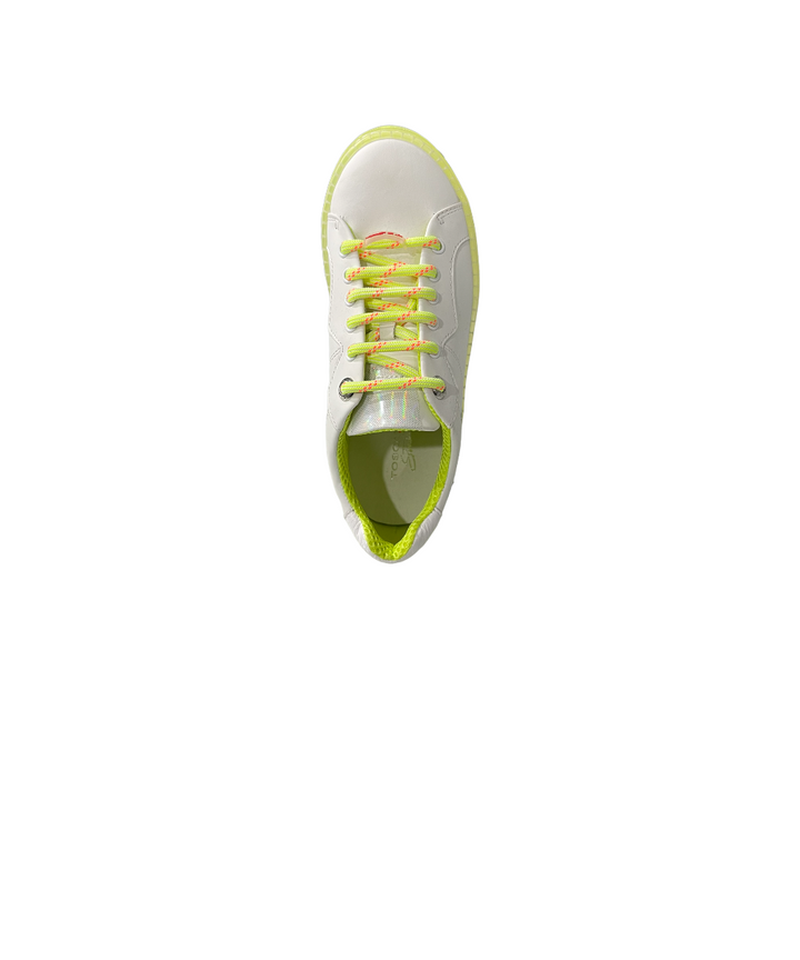 sneakers donna pelle tosca blu art.s025 bianco-giallo fluo