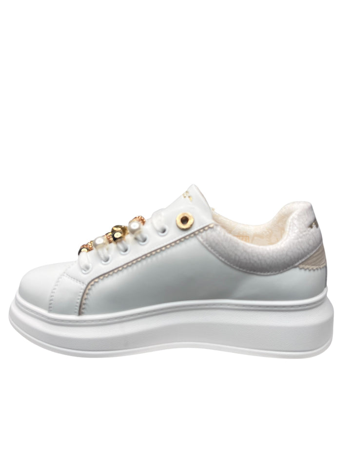 sneaker donna pelle bianco-beige