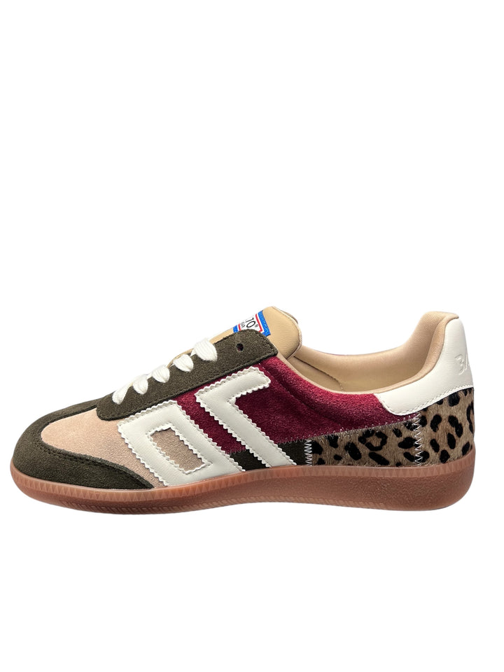 sneaker donna pelle beige-oliva-vino