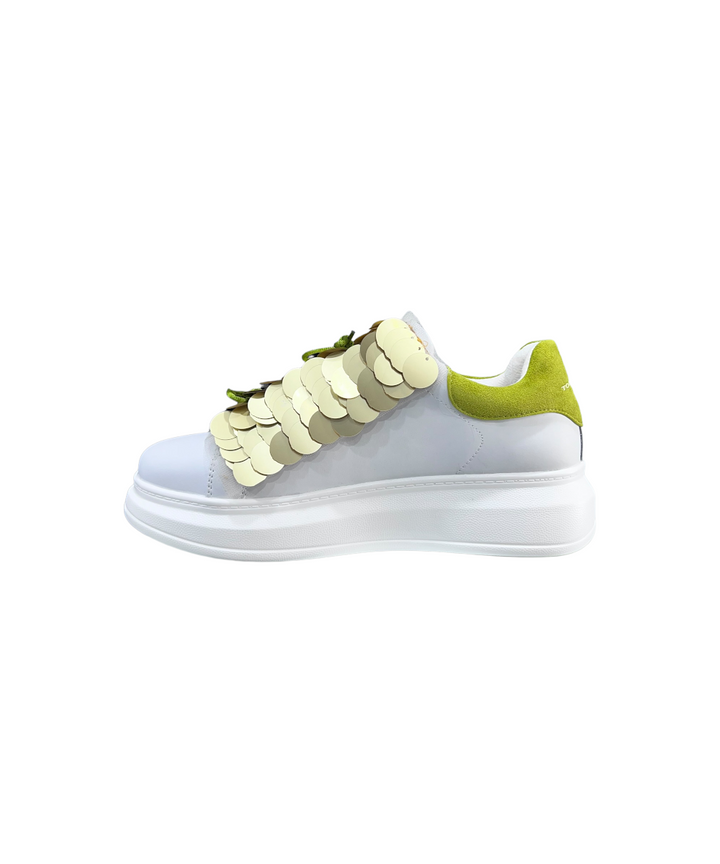 sneakers slip-on donna pelle- macro paillettes toscablu art. ss2307s031c40 bianco-verde