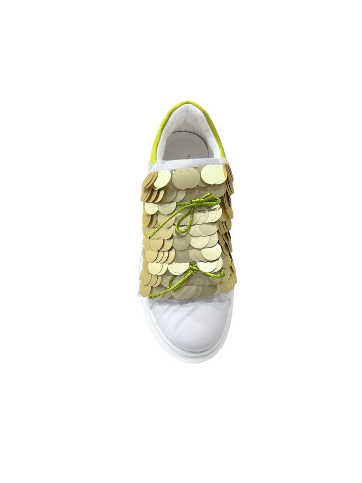 sneakers slip-on donna pelle- macro paillettes toscablu art. ss2307s031c40 bianco-verde
