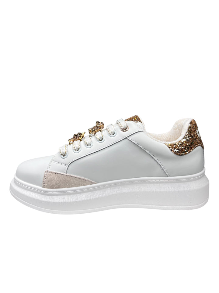 sneakers donna pelle toscablu bellatrix art.ss2501s00300o bianco-oro