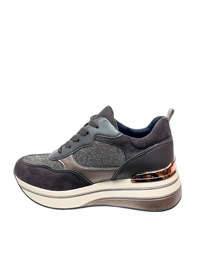 sneakers platform donna queen helena art.x31-20 testa di moro-bronzo